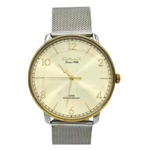 OMAX DC003 GENTS Watch – GOLDEN DIAL & CASE, ALL SILVER MESH CHAIN, QUARTZ MOVEMENT - Image 1