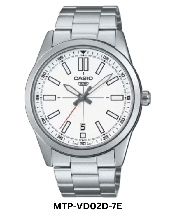 CASIO MTP-VD02D-7E SILVER CHAIN WHITE DIAL MEN’s QUARTZ WATCH