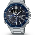 CASIO EDIFICE MENS WATCH ECB-10DB-1BDF BLACK DIAL SILVER STAINLESS STEEL CHAIN ANALOG AND DIGITAL MEN's WATCH