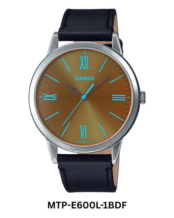CASIO MTP-E600L-1BDF LEATHER BAND MEN WATCH