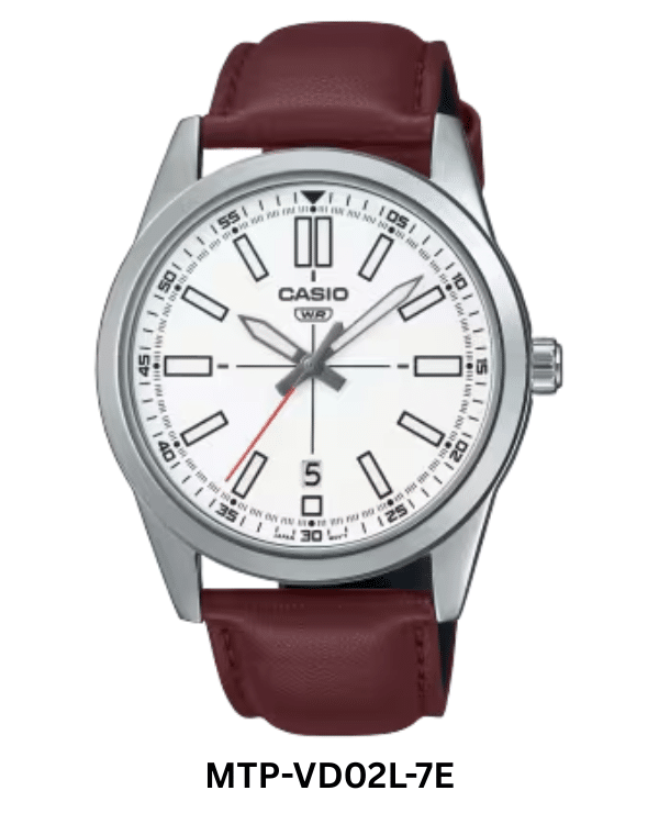 CASIO MTP-VD02L-7E BROWN LEATHER STRAP WHITE DIAL WRIST WATCH CASIO MTP-VD02L-7E BROWN LEATHER STRAP WHITE DIAL WRIST WATCH