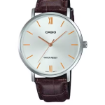 CASIO MTP-VT01L-7B2 SILVER DIAL BROWN LEATHER STRAP WATCH