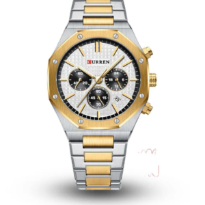 C8440M CURREN WHITE CHRONOGRAPH DIAL SILVER & GOLD STAINLESS STEEL MEN’S WATCH - Image 1