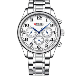 C8466M CURREN WHITE DIAL SILVER STAINLESS STEEL CHAIN CHRONOGRAPH QUARTZ MEN'S WATCH - Image 1