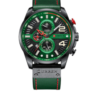 CURREN M8393 GREEN LEATHER STRAP CHRONOGRAPH MEN’S WATCH - Image 1