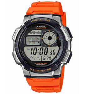 CASIO AE-1000W-4BVD ORANGE RESIN WORLD TIME DIGITAL SPORTS WATCH - Image 1