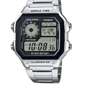 CASIO AE-1200WHD-1AV WORLD TIME STAINLESS STEEL DIGITAL MEN'S WATCH - Image 1