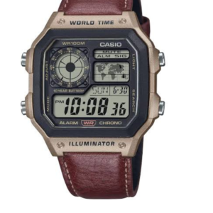 CASIO AE-1200WHL-5AV LUXURY WORLD TIME DIGITAL LEATHER STRAP MEN'S WATCH - Image 1