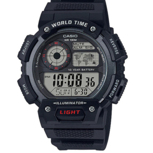 CASIO AE-1400WH-1A BLACK RESIN WORLD TIME DIGITAL MEN'S WATCH - Image 1