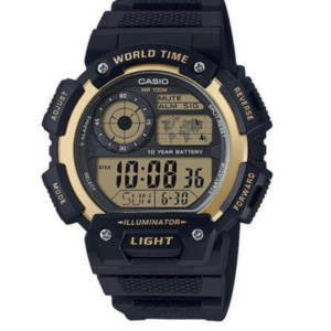 CASIO AE-1400WH-9A GOLD DIAL BLACK RESIN DIGITAL MEN'S WATCH - Image 1