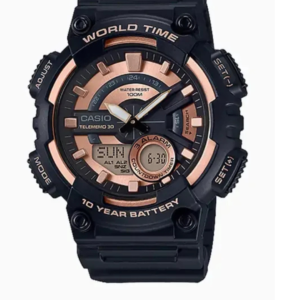 CASIO AEQ-110W-1A3 MEN'S ANALOG-DIGITAL SPORTS WATCH WITH ROSE GOLD ACCENTS & 100M WATER RESISTANCE - Image 1