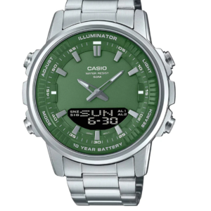 CASIO AMW-880D-3A GREEN DIAL ANALOG-DIGITAL STAINLESS STEEL MEN'S WATCH - Image 1
