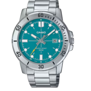 CASIO MTP-VD01D-2E2V TURQUOISE DIAL STAINLESS STEEL MEN'S WATCH - Image 1