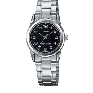CASIO LTP-V001D-1B BLACK DIAL SILVER STAINLESS STEEL LADIES WATCH - Image 1