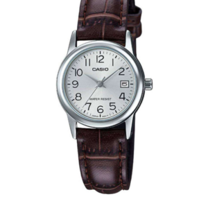 CASIO LTP-V002L-7B2 SILVER DIAL BROWN LEATHER STRAP LADIES WATCH - Image 1