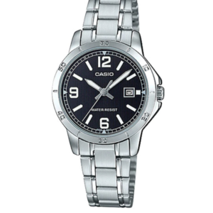CASIO LTP-V004D-1B2UDF BLACK DIAL STAINLESS STEEL LADIES WATCH - Image 1