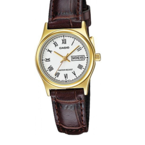 CASIO LTP-V006GL-7BU CLASSIC WHITE ROMAN DIAL GOLD-TONE LADIES LEATHER WATCH - Image 1