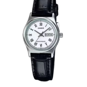 CASIO LTP-V006L-7BU WHITE DIAL BLACK LEATHER LADIES WATCH - Image 1