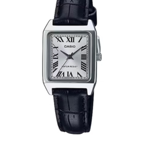 CASIO LTP-V007L-7B1 SILVER ROMAN DIAL BLACK LEATHER ANALOG WOMEN'S WATCH - Image 1