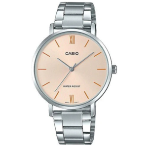CASIO LTP-VT01D-4B PEACH DIAL SILVER STAINLESS STEEL WOMEN'S WATCH - Image 1