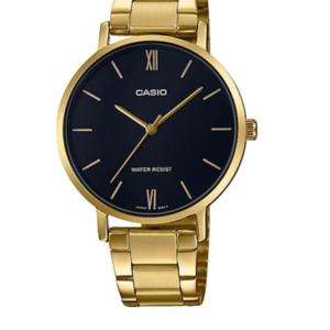 CASIO LTP-VT01G-1BU BLACK ROMAN DIAL GOLD STAINLESS STEEL WOMEN'S WATCH - Image 1