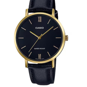 CASIO LTP-VT01GL-1B BLACK DIAL LEATHER STRAP LADIES WATCH - Image 1