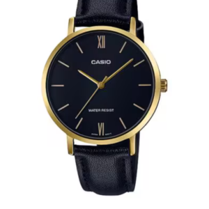 CASIO LTP-VT01GL-1BU LUXURY BLACK DIAL GOLD TONE LADIES LEATHER STRAP ANALOG WATCH - Image 1