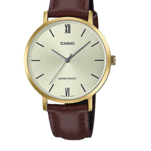 CASIO LTP-VT01GL-9BU LUXURY GOLD TONE LADIES LEATHER STRAP ANALOG WATCH - Image 1