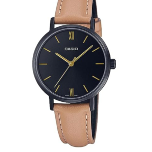 CASIO LTP-VT02BL-1AUDF BLACK DIAL BEIGE LEATHER LADIES WATCH - Image 1
