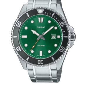 CASIO MDV-107D-3A2 GREEN DIAL STAINLESS STEEL DIVER MEN'S WATCH - Image 1