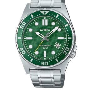 CASIO MTD-135D-3A GREEN DIAL STAINLESS STEEL MEN'S WATCH - Image 1