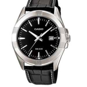 CASIO MTP-1308L-1A BLACK DIAL LEATHER STRAP MEN'S WATCH - Image 1