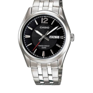 CASIO MTP-1335D-1AV BLACK DIAL STAINLESS STEEL MEN'S ANALOG WATCH - Image 1