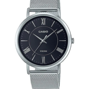 CASIO MTP-B110M-1A BLACK DIAL SILVER STAINLESS STEEL MESH BAND MEN'S WATCH - Image 1