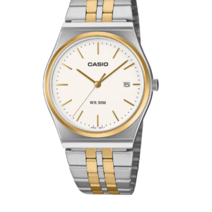 CASIO MTP-B145SG-7A TWO-TONE STAINLESS STEEL WHITE DIAL MEN'S WATCH - Image 1