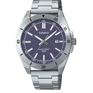 CASIO MTP-B155D-2EV PURPLE DIAL SILVER STAINLESS STEEL MEN'S WATCH - Image 1