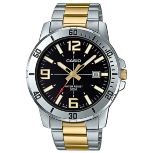 CASIO MTP-VD01SG-1B BLACK DIAL TWO-TONE STAINLESS STEEL MEN'S WATCH - Image 1