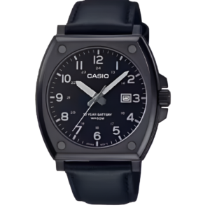 CASIO MTP-E715L-1A BLACK DIAL BLACK LEATHER STRAP MEN'S WATCH - Image 1