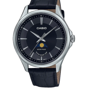 CASIO MTP-M100L-1A BLACK DIAL MOON PHASE LEATHER STRAP MEN'S WATCH - Image 1