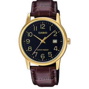 CASIO MTP-V002GL-1BU BLACK NUMERIC DIAL BROWN LEATHER MEN'S WATCH - Image 1