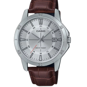 CASIO MTP-V004L-7CUDF SILVER DIAL BROWN LEATHER MEN'S WATCH - Image 1