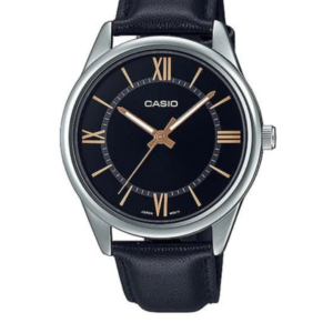 CASIO MTP-V005L-1B5 BLACK DIAL LEATHER STRAP MEN'S ANALOG WATCH - Image 1