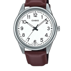 CASIO MTP-V005L-7B4 WHITE DIAL BROWN LEATHER MEN'S DRESS WATCH - Image 1
