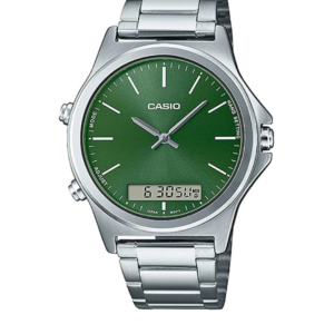 CASIO MTP-VC01D-3E ANALOG-DIGITAL GREEN DIAL STAINLESS STEEL MEN'S WATCH - Image 1