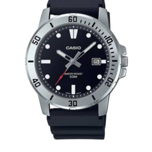 CASIO MTP-VD01-1E MEN'S ALL-BLACK RESIN STRAP ANALOG DATE WATCH - Image 1
