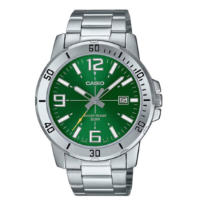 CASIO MTP-VD01D-3BVU CLASSIC GREEN DIAL SILVER STAINLESS STEEL MEN'S WATCH - Image 1