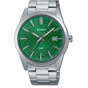 CASIO MTP-VD03D-3A GREEN DIAL SILVER STAINLESS STEEL MEN'S WATCH - Image 1