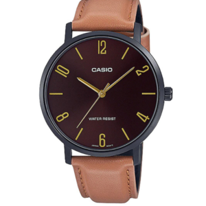 CASIO MTP-VT01BL-5B MAROON DIAL BLACK LEATHER STRAP MEN'S WATCH - Image 1