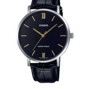 CASIO MTP-VT01L-1B BLACK DIAL LEATHER STRAP MEN'S WATCH - Image 1