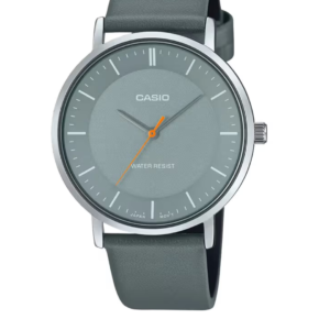 CASIO MTP-VT04L-8E GREY DIAL LEATHER STRAP MEN'S WATCH - Image 1